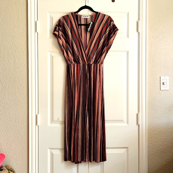 MILLENIAL PINK accordion pleated jumpsuit S wide leg studio 54 disco costume new - Picture 1 of 5